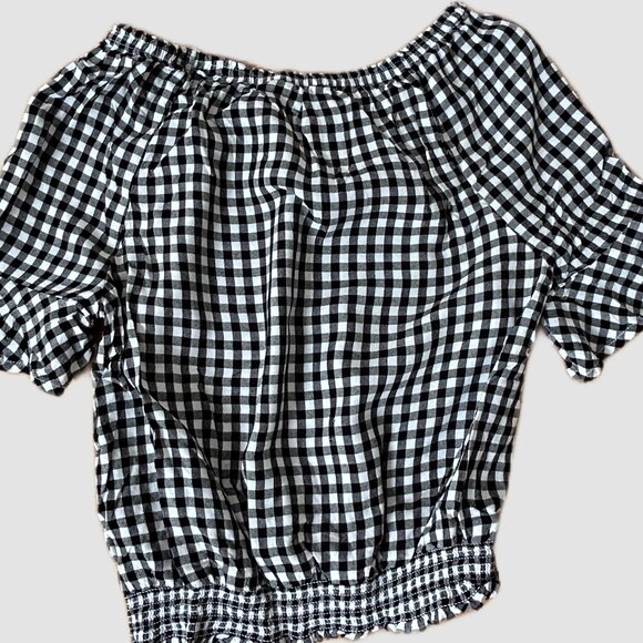 H&M BLACK & WHITE CHECKERED PEASANT STYLE PULLOVER BLOUSE GIRLS SIZE 12-13 - Picture 7 of 7